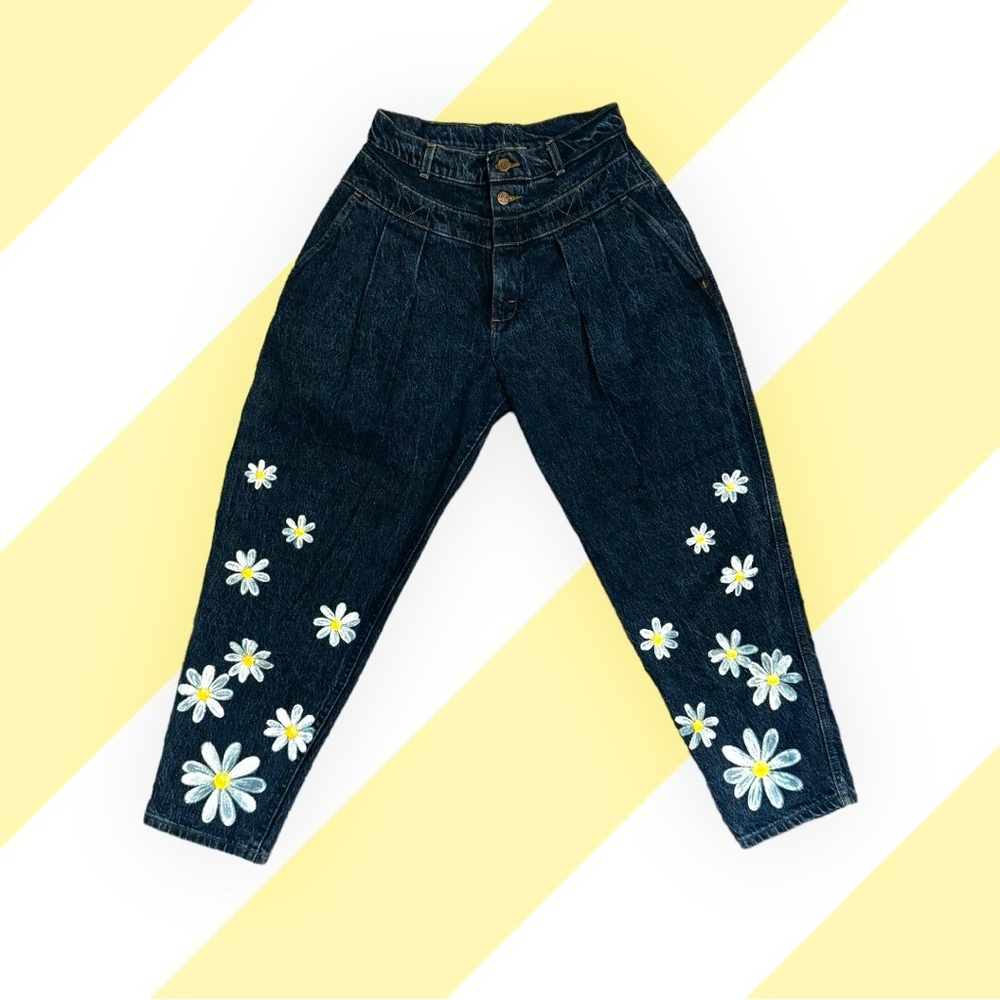 Vintage 80s Lee Hand Painted High Rise Pleated Jeans